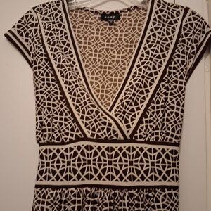 Brown and White Geometric Pattern Dress